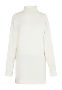 Maglione bianco a collo alto realizzato in tessuto morbido, con una vestibilità comoda, maniche lunghe e polsini e colletto a costine. Tessuto liscio.