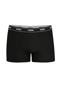 Boxer shorts pour hommes noirs en mélange de coton, avec une coupe ajustée, une ceinture élastique portant le logo "ATHENA" et une poche contoured.
