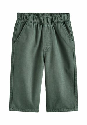 Pantaloncini verdi con vita elastica, tasche laterali e dettagli cuciti, realizzati in tessuto strutturato.