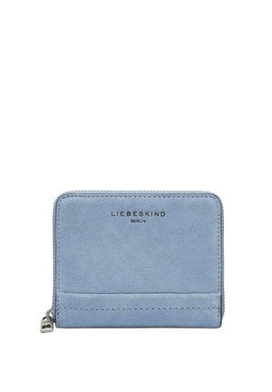 Light blue suede wallet with zipper, branded with "Liebeskind Berlin" on front center.