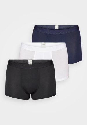 Trois paires de boxers pour hommes : noir, blanc et marine. Tissu doux, design ajusté, avec des ceintures élastiques arborant un motif de logo subtil.