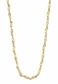 Kuldne kett kaelakee, millel on tekstureeritud, piklikud lingid peene läikega. Iga link on unikaalse, ebaühtlase kujuga.