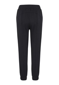 Zwarte joggingsbroek met een elastische tailleband, taps toelopende enkels en zijnaaddetails. Gemaakt van een zachte, ademende stof.