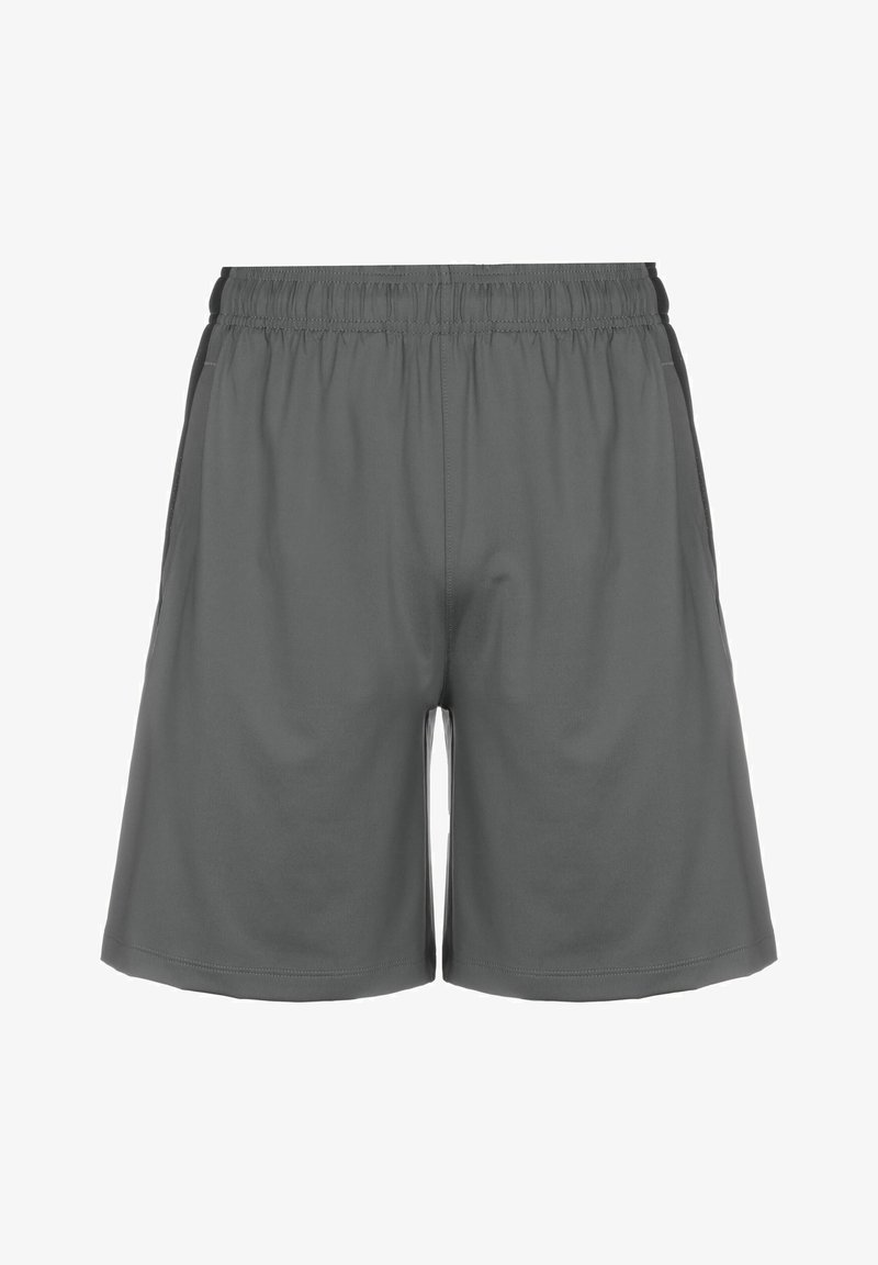 Shorts atléticos grises con cinturilla elástica, bolsillos laterales y una textura suave. Diseño suelto para mayor comodidad durante la actividad.