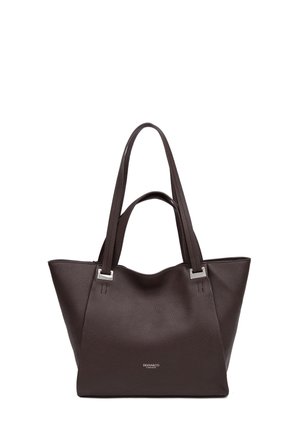 Sac cabas en cuir marron foncé avec doubles poignées supérieures, ferrures argentées et logo "DIANA&CO FIRENZE" au centre devant.