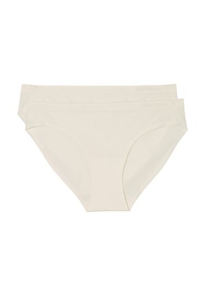 Beige katoenmix ondergoed met een zachte textuur, middelhoge taille en volledige dekking. De verpakking bevat twee identieke paren.