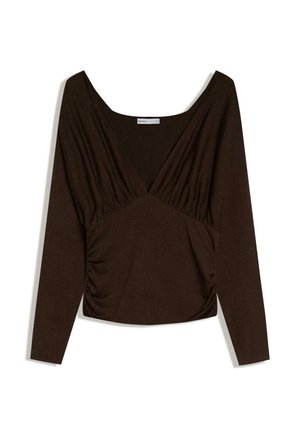 WITH GATHERED DETAIL - Bluză cu mânecă lungă - dark brown