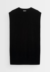 Maglione senza maniche nero, realizzato in morbido materiale lavorato a maglia. Presenta una scollatura rotonda e un orlo a coste per un aspetto strutturato.