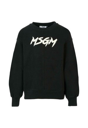Sweat-shirt noir avec col rond, manches longues et un logo "MSGM" blanc en police à traits de pinceau sur la poitrine.