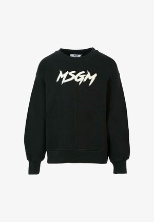 Felpa nera con collo a giro, maniche lunghe e un prominente logo bianco "MSGM" in un font a pennellate sul petto.