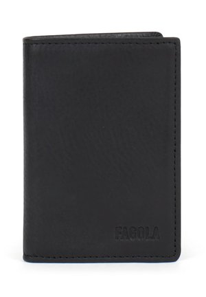 Portefeuille pliable en cuir noir avec coutures visibles et logo embossé "FAGOLA" en bas à droite.