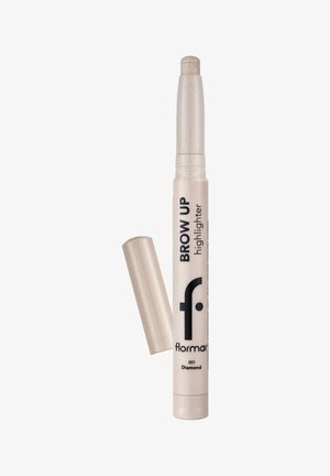 Brow highlighter stick in shade 001 Diamond with cap removed, showing creamy applicator tip for makeup highlighting.