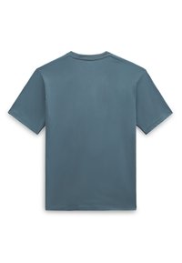 T-shirt en coton gris à manches courtes, col rond et texture lisse. La vue de dos montre un design simple et dépouillé.