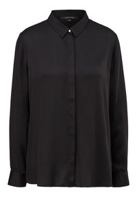 Blouse noire à manches longues avec col pointu, patte de boutonnage cachée et poignets ajustés, taille 36, de la marque Comma.