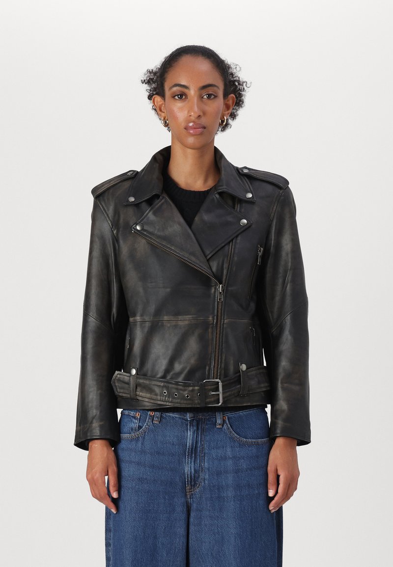 Selected Femme SLFNANA BIKER JACKET - Casaco de couro - black