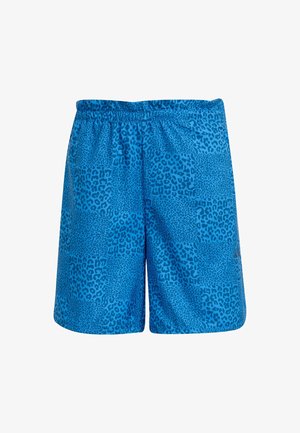 Blauwe zwembroek met een luipaardprint, voorzien van een elastische tailleband en een losse pasvorm. Gemaakt van lichtgewicht, sneldrogend materiaal.
