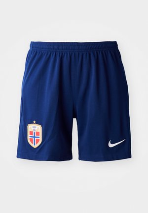 Navy blue Nike shorts with an elastic waistband, featuring a textured fabric, a crest on the left side, and a white Nike logo.