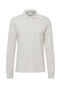 Lange mouwen polo-shirt in licht beige katoen, met een klassieke kraag, een drieknoopsluiting en een subtiele logo op de borst.