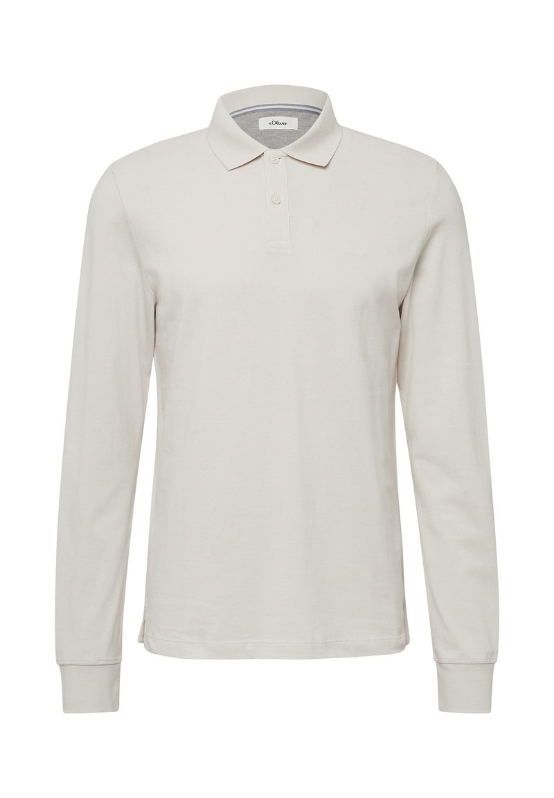 Lange mouwen polo-shirt in licht beige katoen, met een klassieke kraag, een drieknoopsluiting en een subtiele logo op de borst.