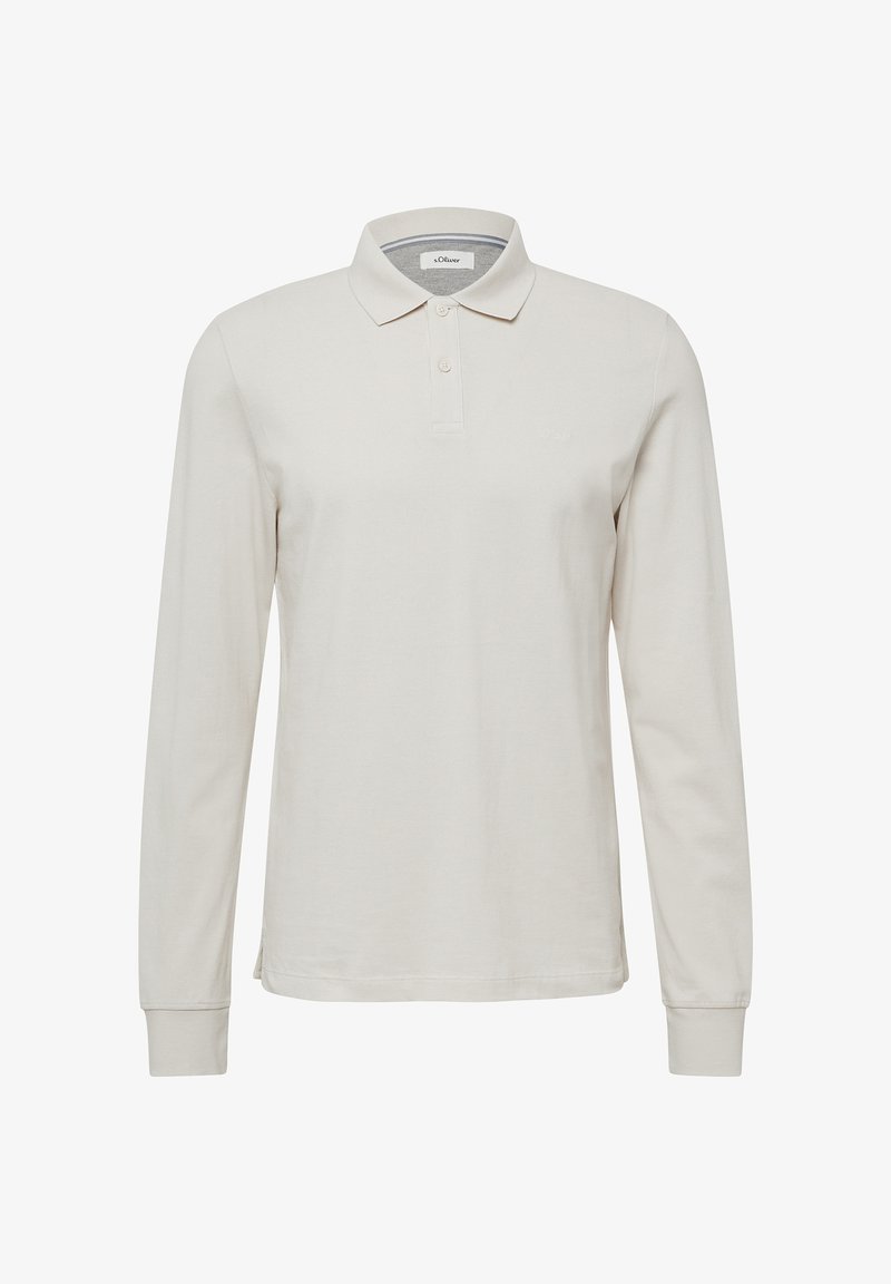 Lange mouwen polo-shirt in licht beige katoen, met een klassieke kraag, een drieknoopsluiting en een subtiele logo op de borst.