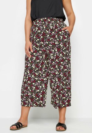 Yours Clothing DITSY FLORAL PRINT WIDE LEG CROPPED  - Pantalon classique - black