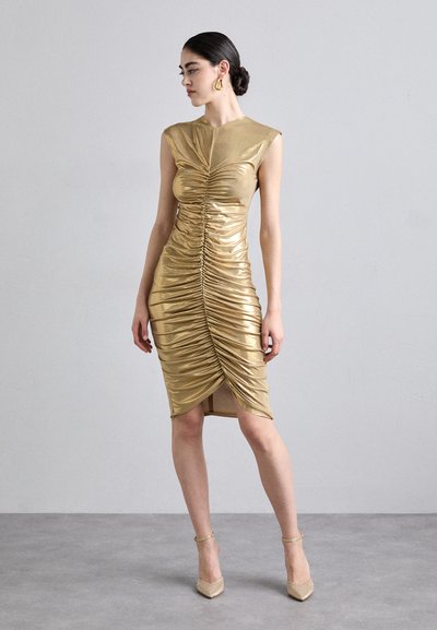 Norma Kamali V NECK SHIRRED FRONT DRESS TO KNEE - Rochie din jerseu - gold