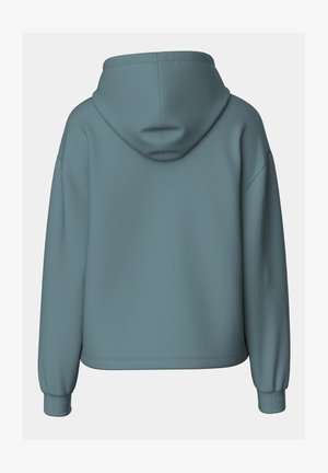 Kapuciiniga pusakas pehmest, tekstureeritud kangast; omab vabalt istuvat lõiget, soonikkoes sooniseid ja matta teali värvi lihtsat disaini.