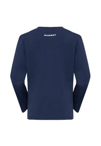 T-shirt a maniche lunghe blu navy realizzato in cotone morbido, con un logo bianco "MAMMUT" sul retro, dotato di un design classico a girocollo.