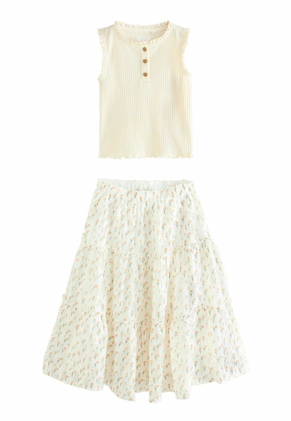 REGULAR FIT - POINTELLE FLORAL SET - Maxirock - ecru