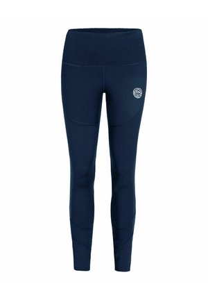 Donkerblauwe leggings van rekbare stof, met een hoge tailleband en een logo-detail. Glad textuur met paneelaccenten voor een verbeterde pasvorm.