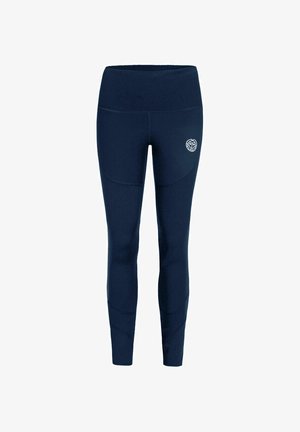 Donkerblauwe leggings van rekbare stof, met een hoge tailleband en een logo-detail. Glad textuur met paneelaccenten voor een verbeterde pasvorm.