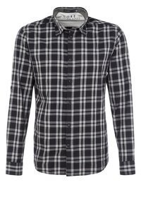 Chemise à manches longues à carreaux noirs et gris avec col et boutons par Jack & Jones, présentée de face sur fond blanc.