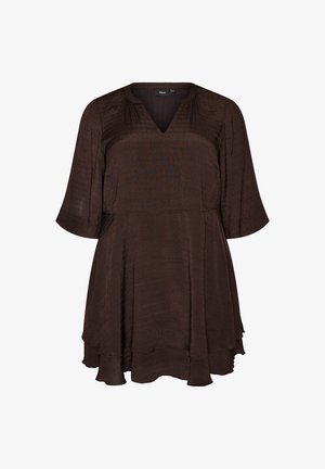 Zizzi, A-LINIEN-KLEID MIT GESTUFTEN RÜSCHEN - Hverdagskjole - braun