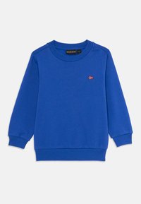Felpa a maniche lunghe blu con colletto crew, con polsini e orlo a costine, caratterizzata da una piccola bandiera norvegese ricamata sul lato sinistro del petto.