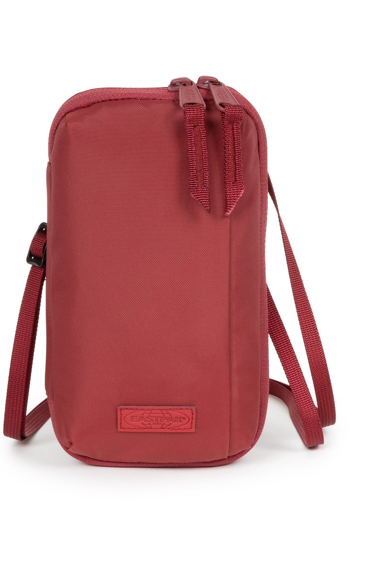 Borse a tracolla Eastpak rossa compatta con chiusura a doppia cerniera e tracolla regolabile, realizzata in tessuto resistente.