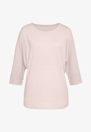 Svetloružový, textúrovaný top s voľným strihom, okrúhlym výstrihom a trojštvrťovými rukávmi, s prehnutými manžetami a jemným povrchom.