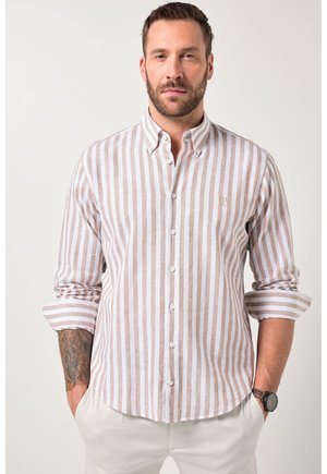 STRIPED LONG-SLEEVE BUTTON-DOWN COLLAR MODERN FIT - Skjorter - camel