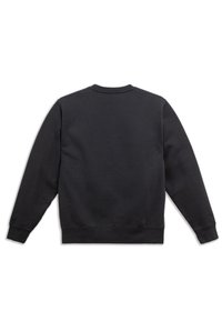 Felpa nera con collo rotondo, maniche lunghe e polsini a costine. Materiale in cotone dalla texture morbida e senza loghi o fantasie visibili.