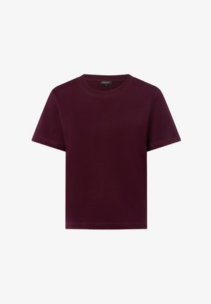 Plain short-sleeve t-shirt in dark burgundy with crew neck and visible stitching on sleeves and hem.
