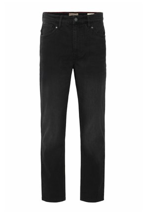 Črne jeans hlače z ravnim krojem. Imajo pet žepov, zaponko na gumb in subtilno teksturo. Čist in klasičen videz.