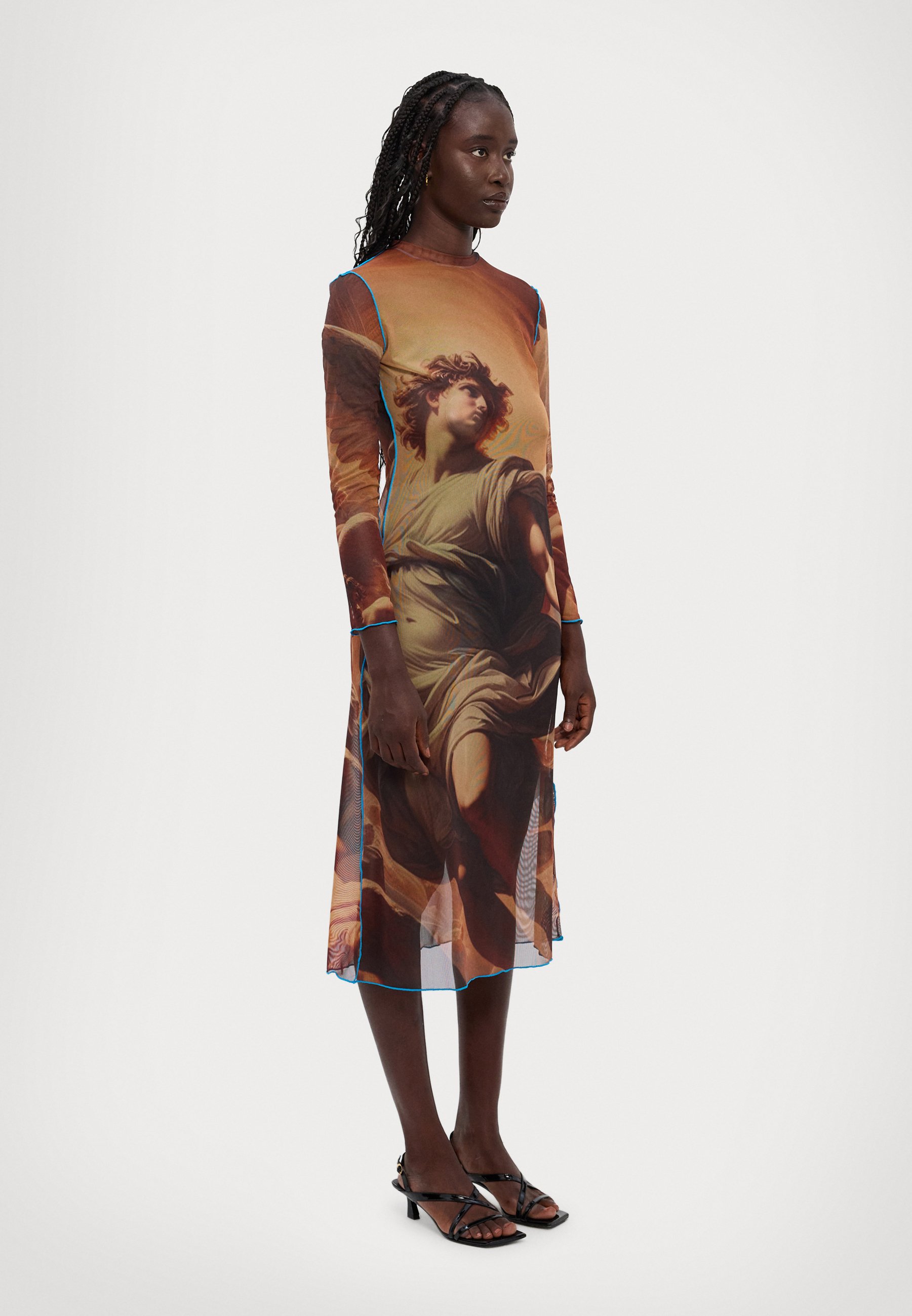 classical print dress Classical Print Sheath Dress / George / Satin / White / Orange / Modern Vintage / Size UK 10