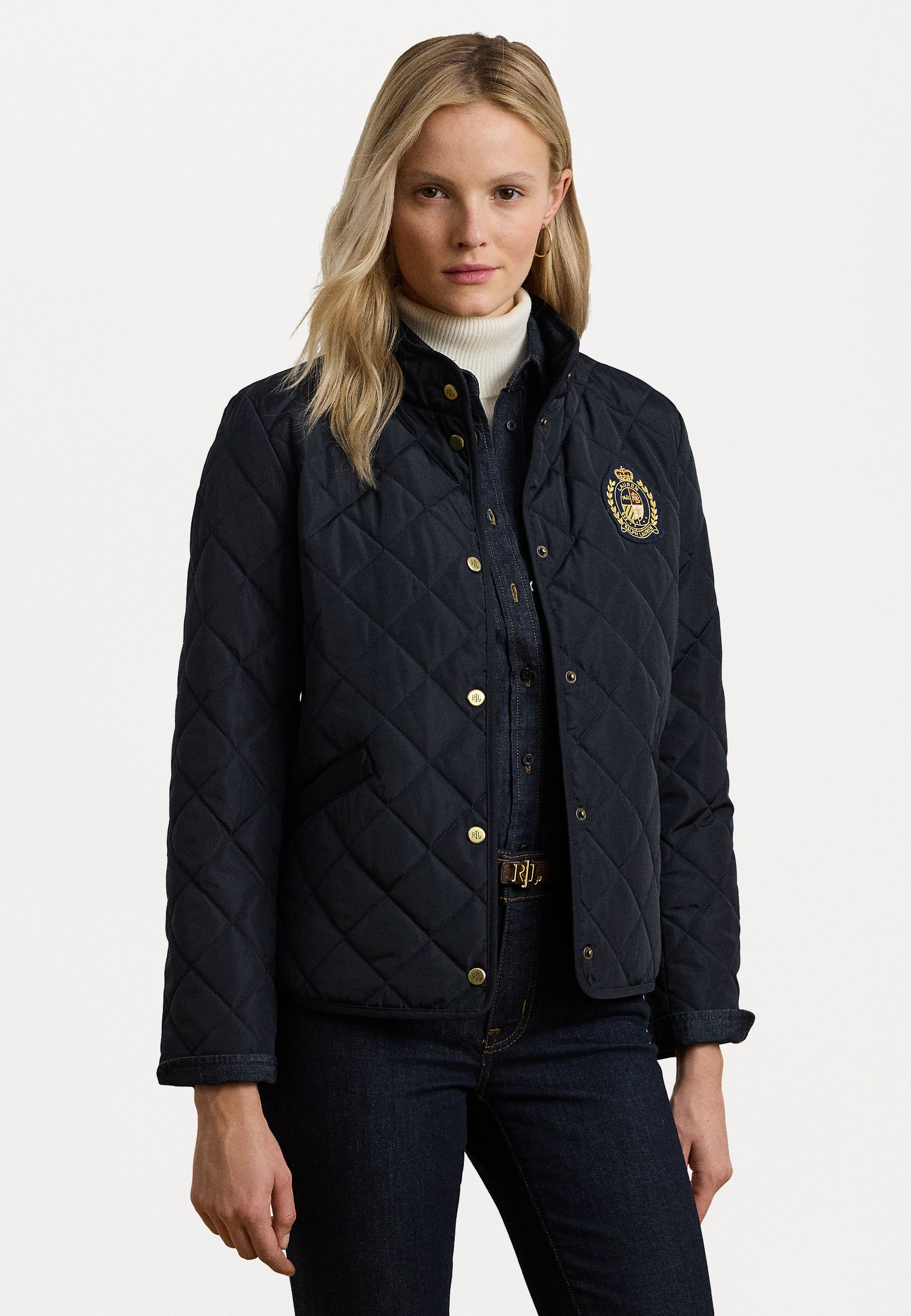 Lauren Ralph Lauren Petite CREST PATCH QUILTED MOCKNECK JACKET