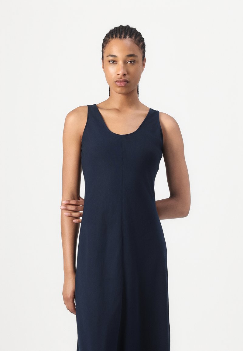 navy blue tank maxi dress Jones New York Striped Tank Dress