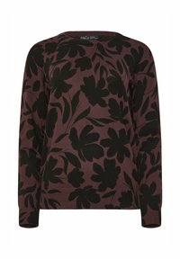 Sweatshirt en tissu doux, avec un motif floral sombre sur un fond bordeaux. Col rond classique avec des poignets et un ourlet côtelés.