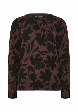 Sweatshirt lavet af blødt stof med et mørkt blomsterdesign på en bordaux baggrund. Klassisk crew neck med ribbede cuffs og kant.