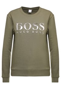 Felpa verde oliva a maniche lunghe con logo argento "BOSS HUGO BOSS" centrato sul petto, colletto a girocollo e polsini e orlo a coste.