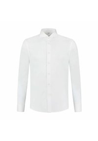 Witte lange mouw knoopsluiting shirt van glad katoen, met een klassieke kraag, voor knopen en manchetten met één knoop.