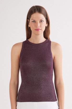 Intimissimi, RIBBED LAMÉ - Top - mottled dark red