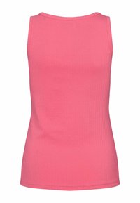 Rozā ribu tank top ar apaļu kakla izgriezumu, bez piedurknēm un pieguļošu formu. Gluda virsma bez redzamām rakstām vai akcentiem.