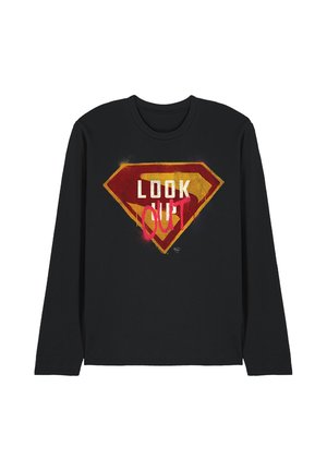 Black long-sleeve shirt with a red and yellow diamond-shaped emblem and the text "LOOK OUT" printed in white and red on the chest.